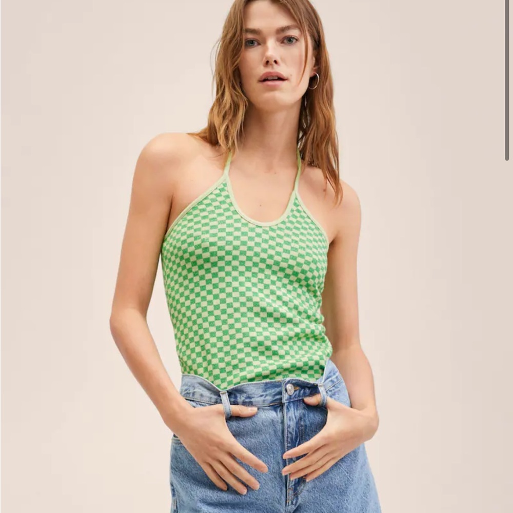 Mango Checkered Halter Knit top